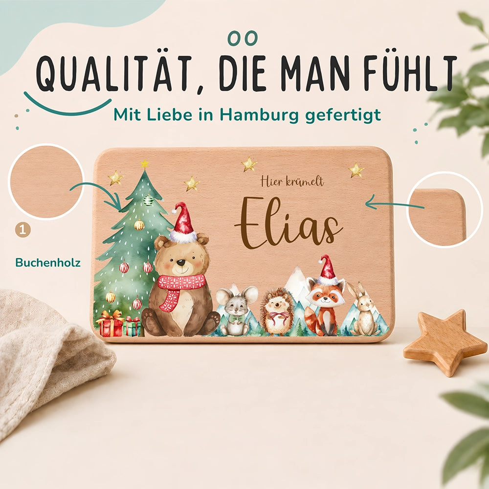 Frühstücksbrettchen Weihnachten Bär und Weihnachtsbaum - Geschenk Weihnachten