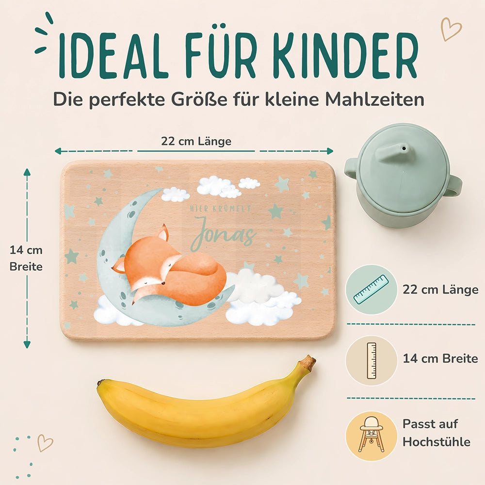 Schneidebrett Holz personalisiert - Baby Fuchs