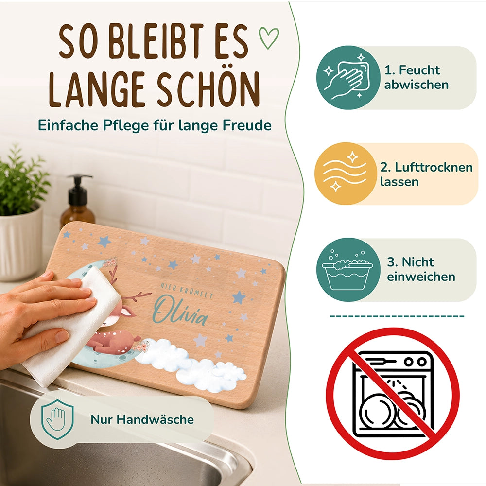 Frühstücksbrettchen Holz personalisiert - Baby Reh