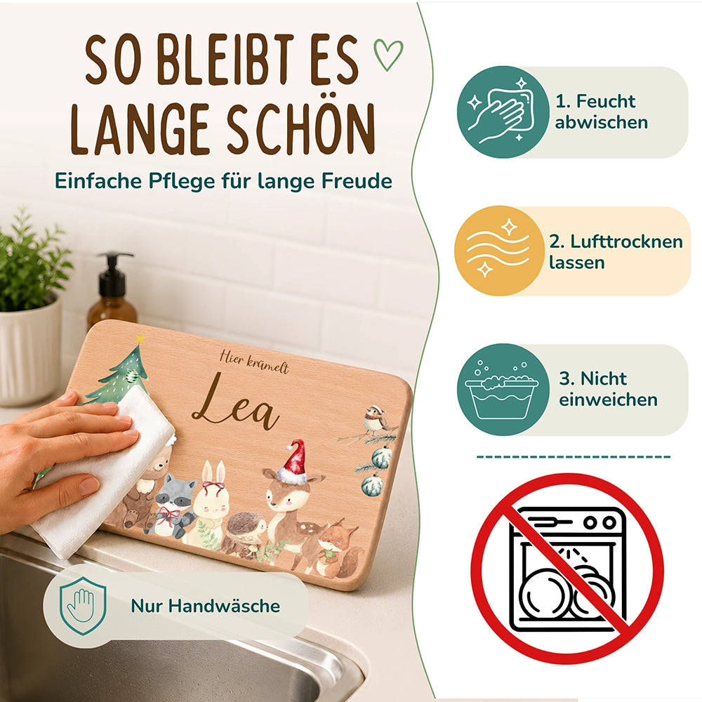 Frühstücksbrettchen Weihnachten mit winterlichen Tierfreunden - Geschenk Weihnachten
