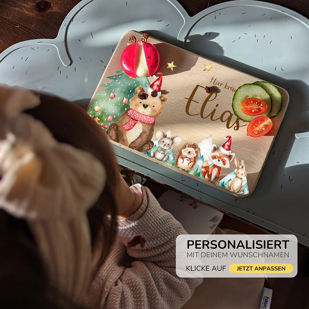 Frühstücksbrettchen Weihnachten Bär und Weihnachtsbaum - Geschenk Weihnachten