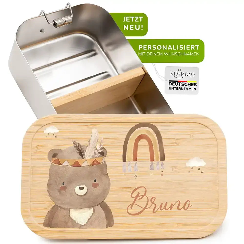 brotdose für kinder mit bär boho gravur