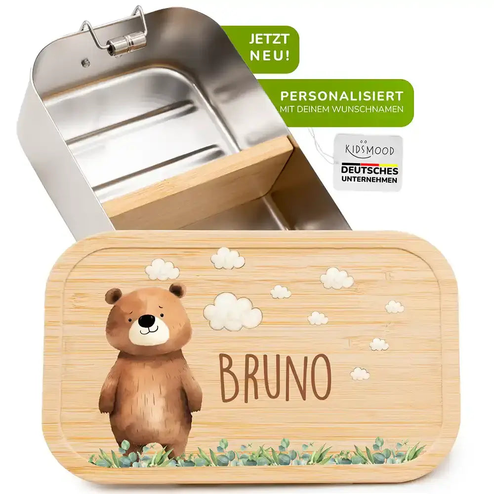 brotdose für kinder mit bär auf der wiese gravur