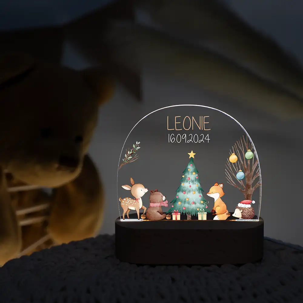 Nachtlicht Kinder personalisiert Weihnachten - Fuchs am Weihnachtbaum