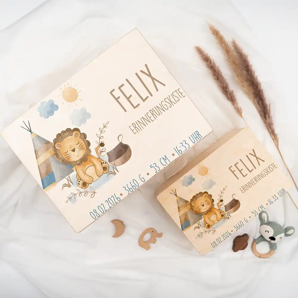 Personalisierte Erinnerungskiste Woodland Löwe