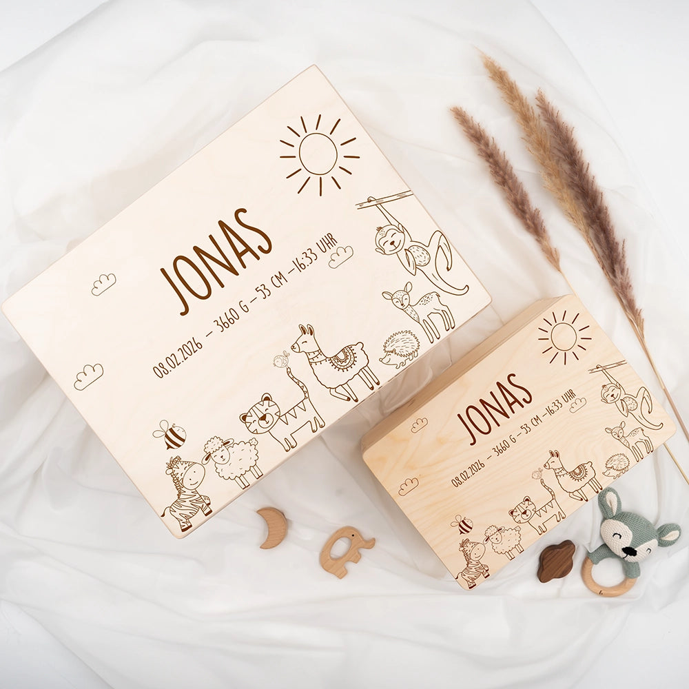Erinnerungsbox Baby - Safari Tierfamilie
