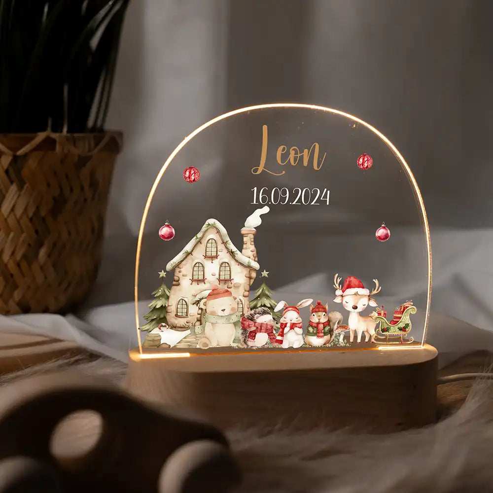 Nachtlicht Kinder personalisiert Weihnachten - Niedliche Waldfreunde