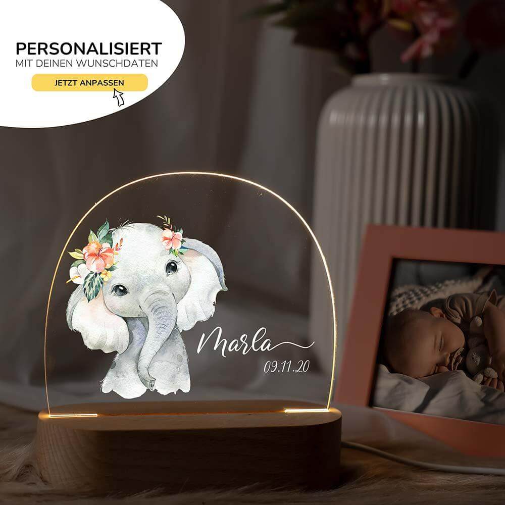 high-quality personalized elephant night lamp with name
