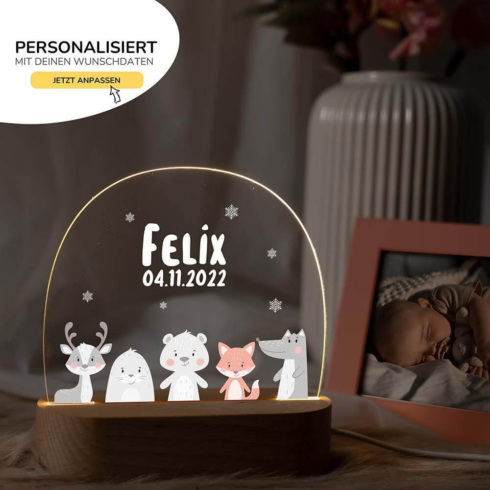 custom night lamp with winter animals and snowflakes design