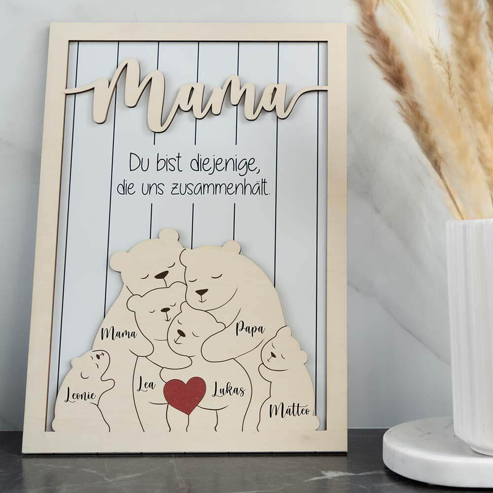 nahaufnahme des bärenfamilien-bildrahmens mit bärenfiguren