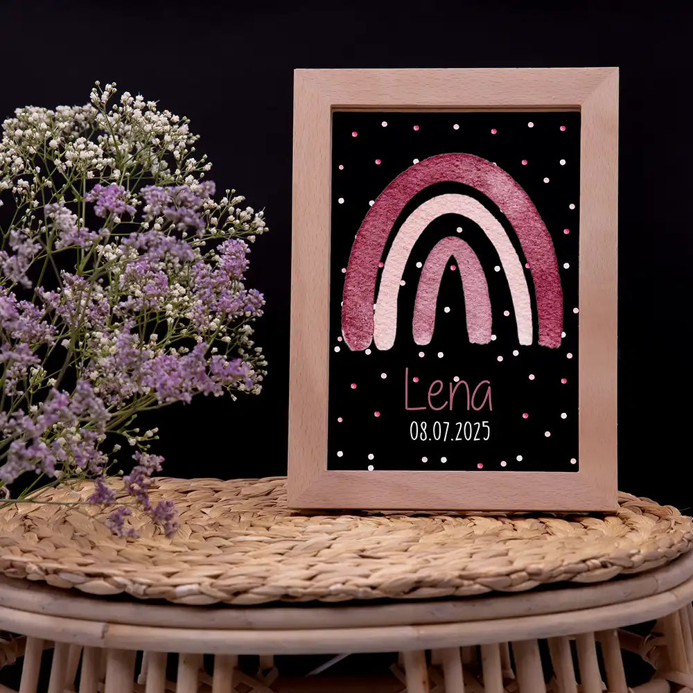 Personalisiertes LED Nachtlicht Bilderrahmen mit Namen - Regenbogen
