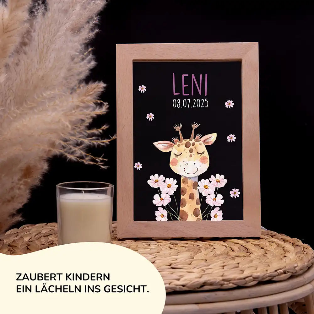 Personalisiertes LED Nachtlicht Bilderrahmen mit Namen - Giraffe