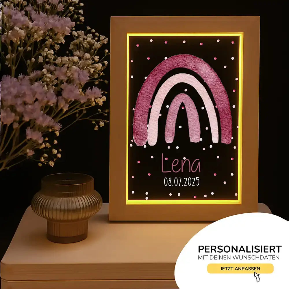 Personalisiertes LED Nachtlicht Bilderrahmen mit Namen - Regenbogen