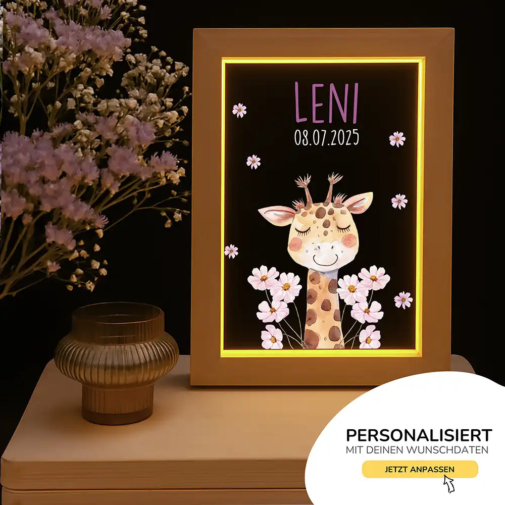 Personalisiertes LED Nachtlicht Bilderrahmen mit Namen - Giraffe