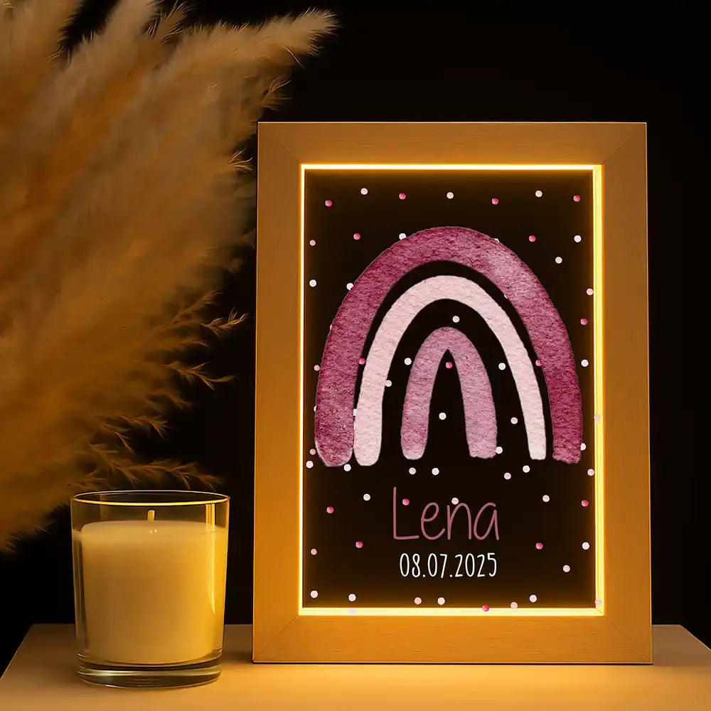Personalisiertes LED Nachtlicht Bilderrahmen mit Namen - Regenbogen