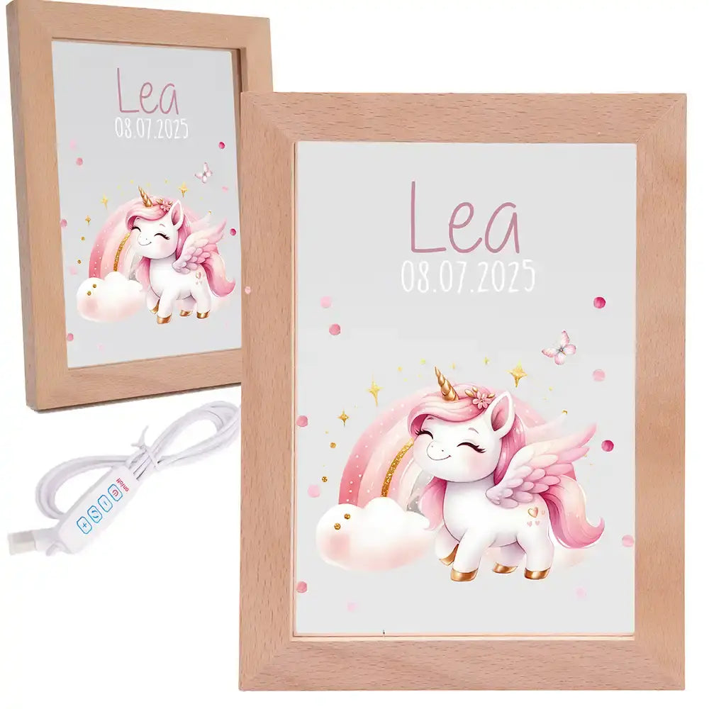 Personalisiertes LED Nachtlicht Bilderrahmen mit Namen - Einhorn