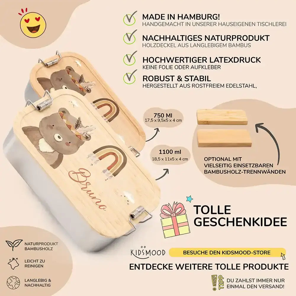 detailansicht der gravierten bär boho motive auf brotdose