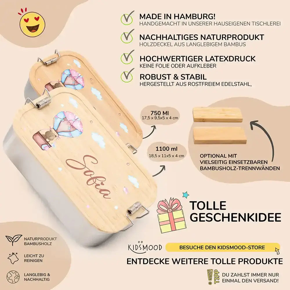 detailansicht der gravierten ballon bär motive auf brotdose