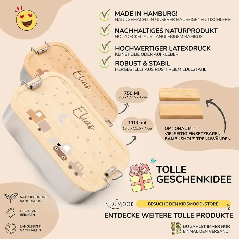 detailansicht der gravierten baustellen motive auf brotdose