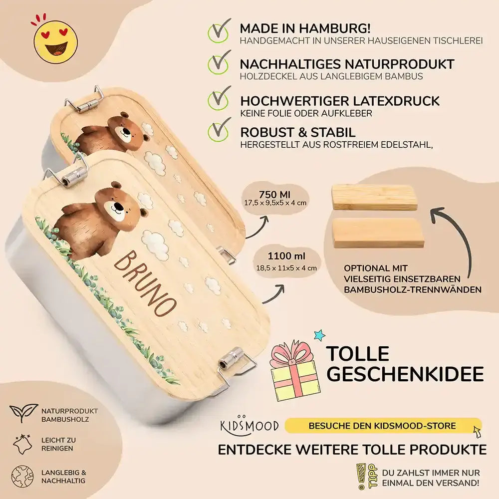 detailansicht der gravierten bär auf der wiese motive auf brotdose