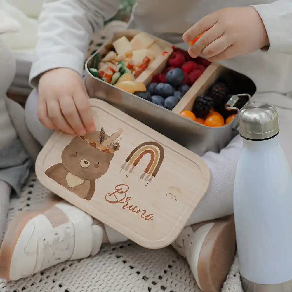 Brotdose Kinder personalisiert - Bär Boho