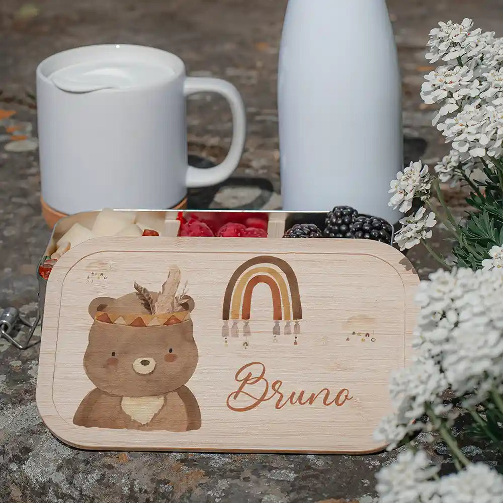 Brotdose Kinder personalisiert - Bär Boho