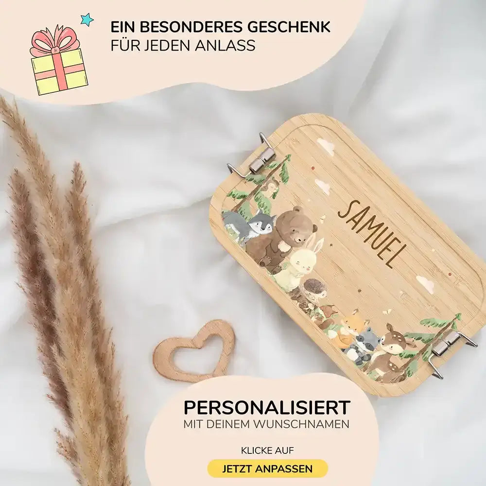 brotdose mit waldtiere motiv und individuellem namen