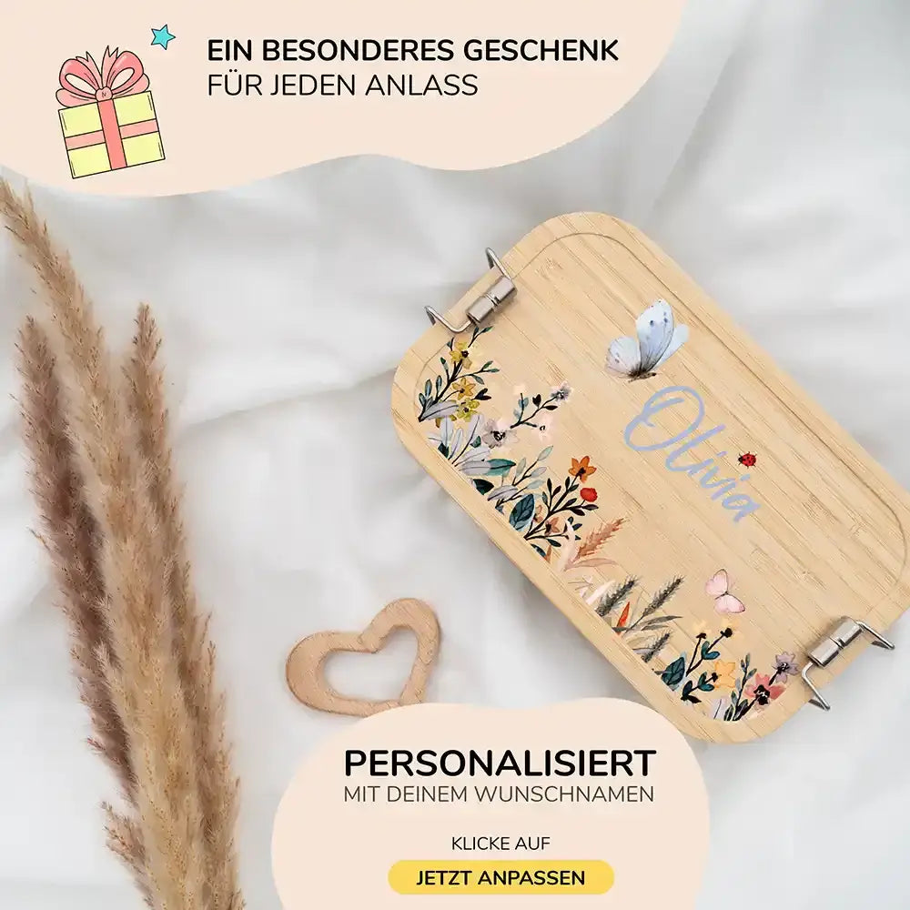 brotdose mit blumen motiv und individuellem namen