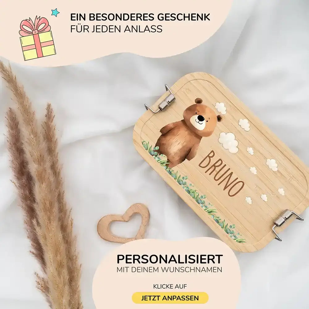 brotdose mit bär auf der wiese motiv und individuellem namen