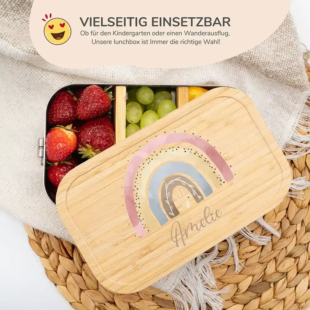hochwertige brotdose mit regenbogen personalisiert
