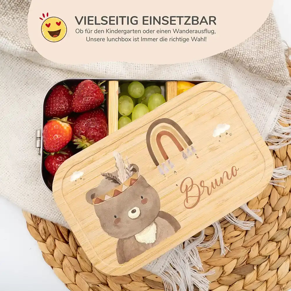 hochwertige brotdose mit bär boho personalisiert