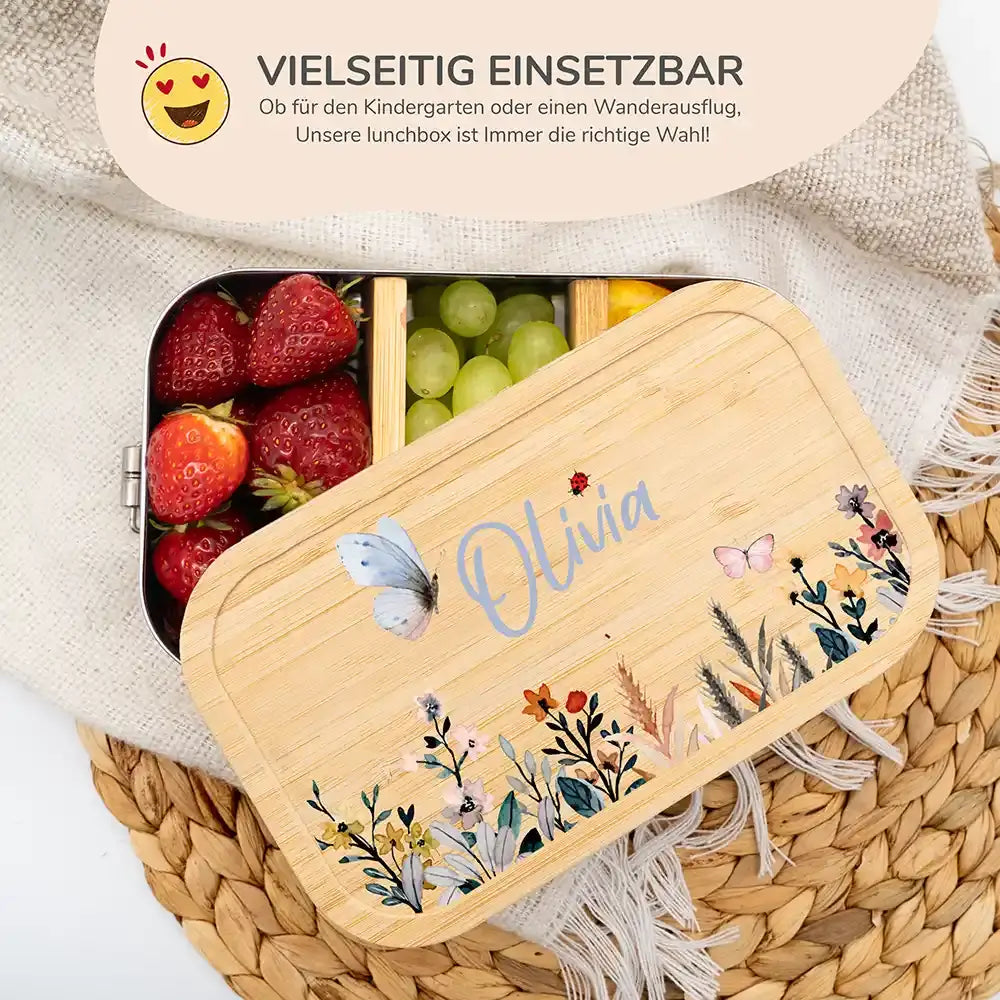 hochwertige brotdose mit blumen personalisiert