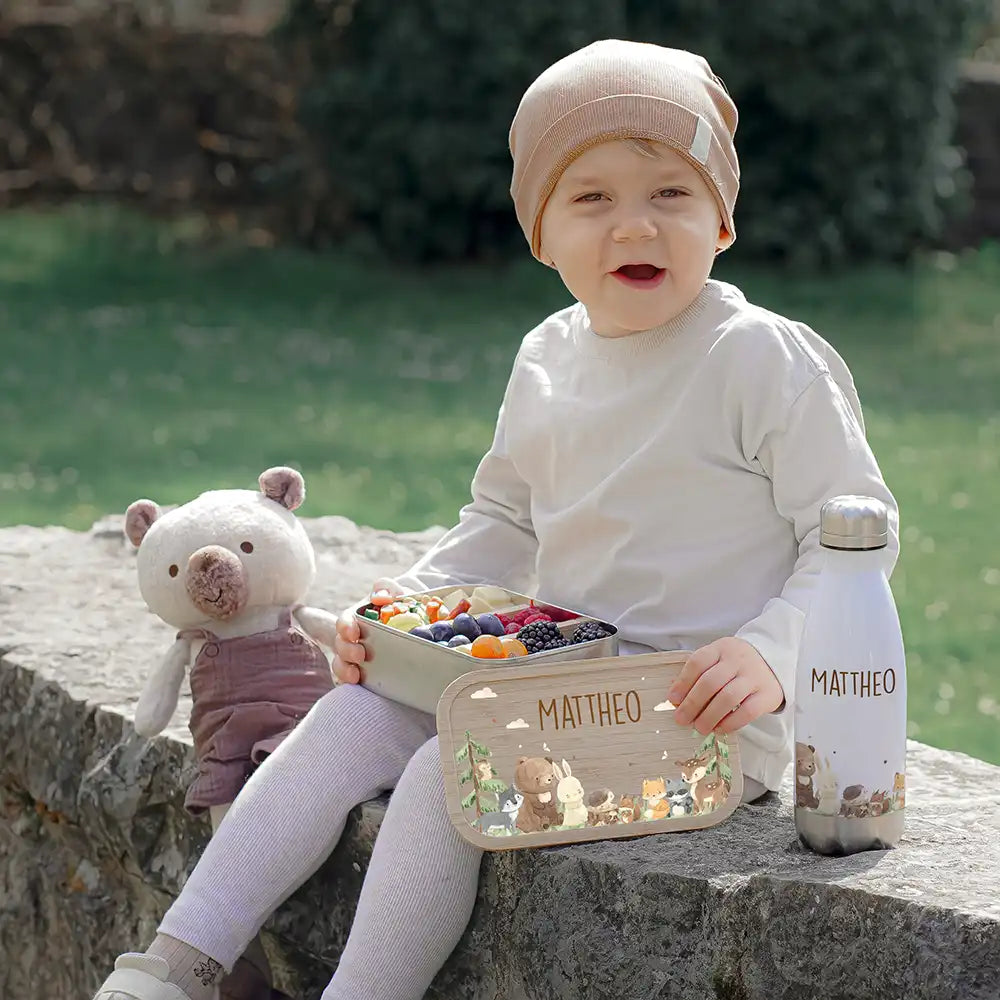 Großes Schulstart-Set personalisiert für Kinder: Brotdose, Trinkflasche und Tasse