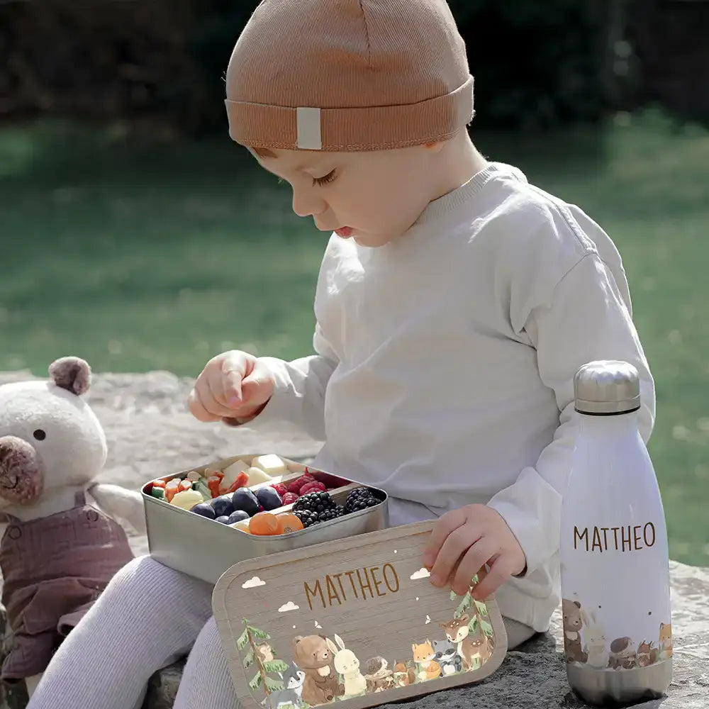 Großes Schulstart-Set personalisiert für Kinder: Brotdose, Trinkflasche und Tasse