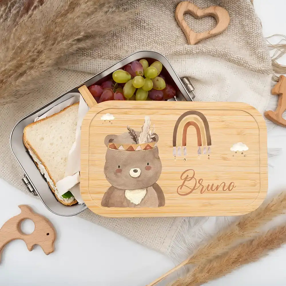 personalisierte brotdose mit bär boho design