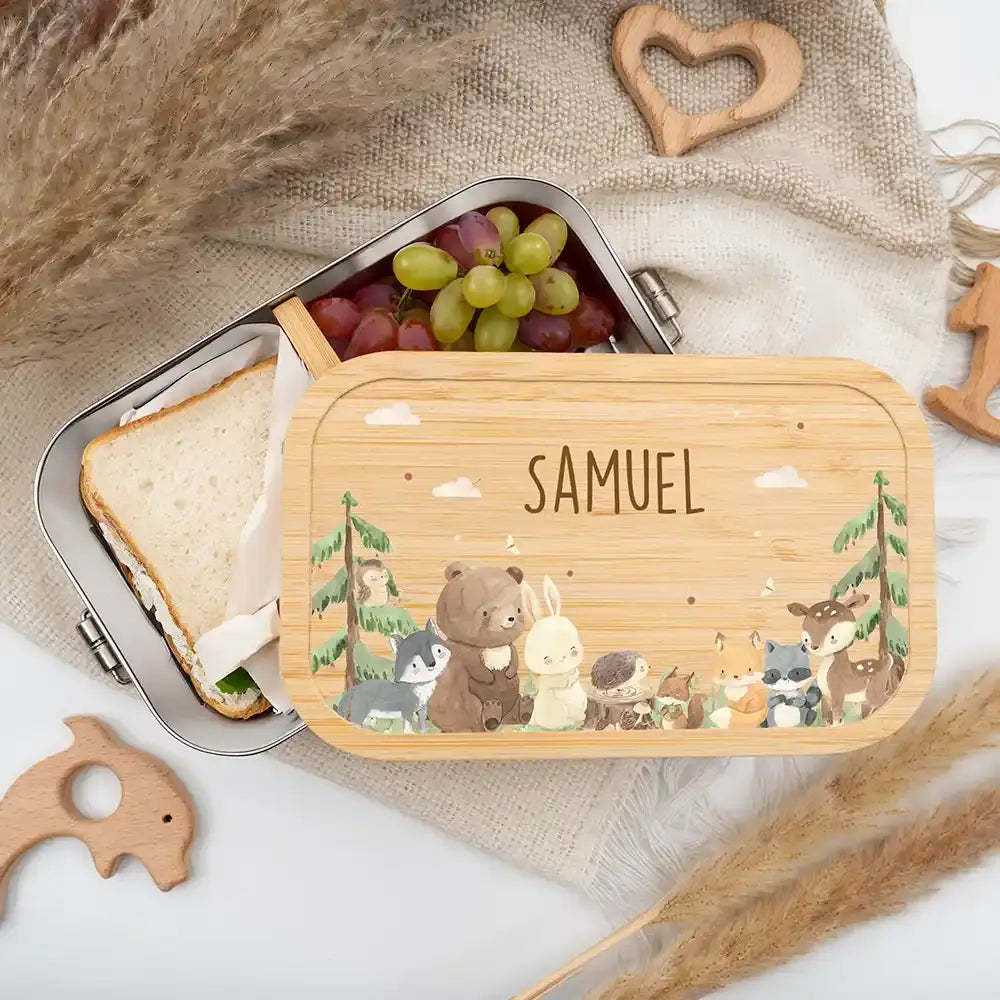 personalisierte brotdose mit waldtiere design