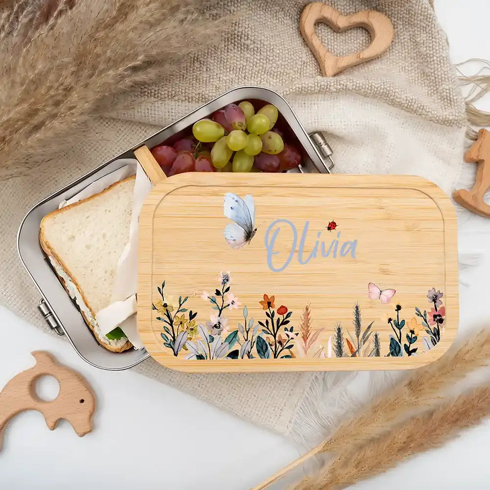 personalisierte brotdose mit blumen design