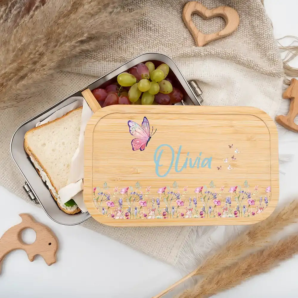 personalisierte brotdose mit blumenpark design