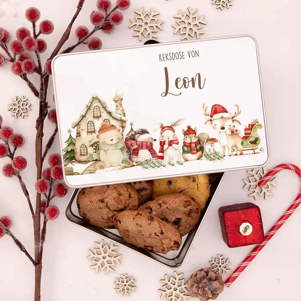 Keksdose aus Metal personalsiert - niedliche Waldtiere