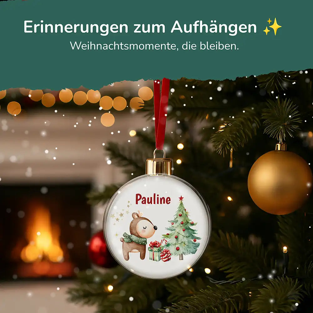 Weihnachtskugel personalisiert mit Namen - Niedliches Reh