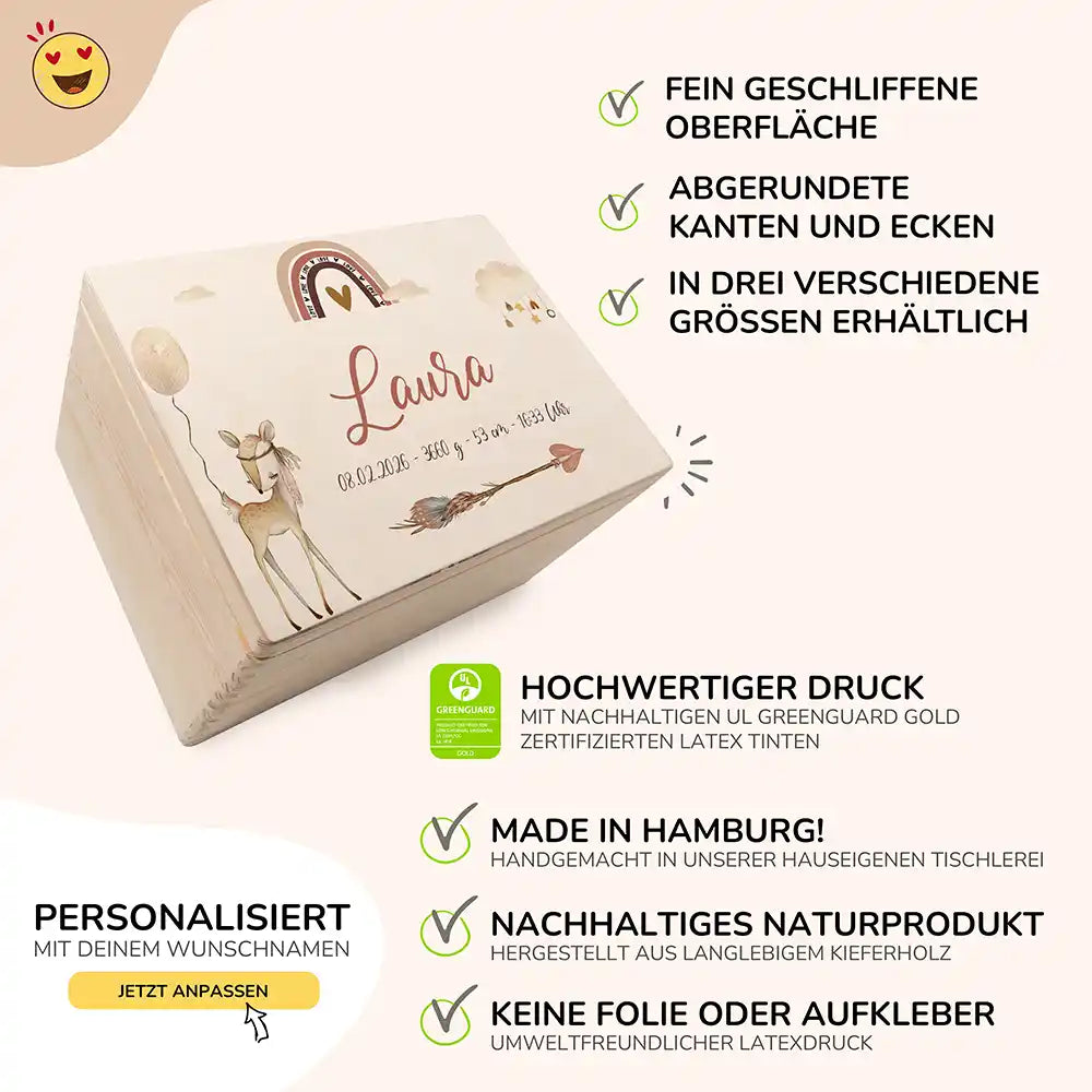 Erinnerungsbox Baby - Reh Regenbogen Boho