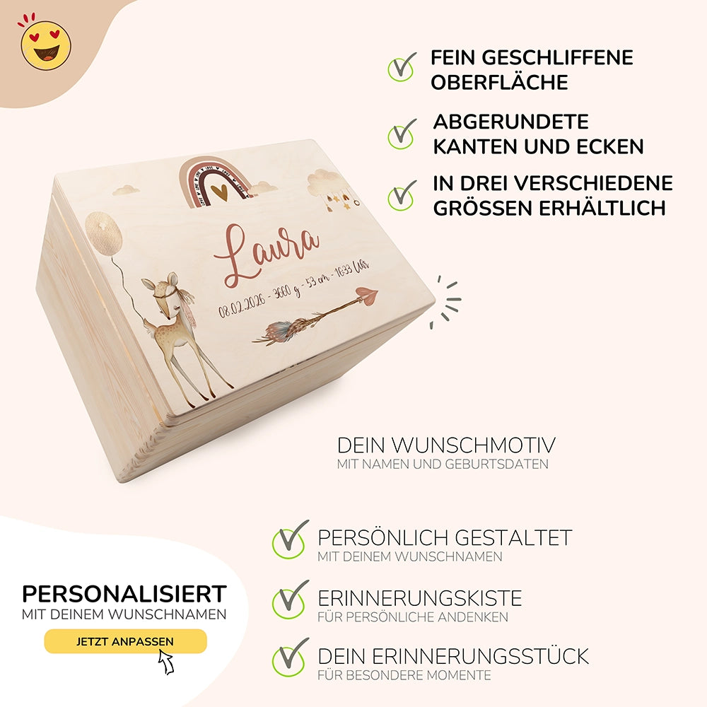 Erinnerungsbox Baby - Reh Regenbogen Boho