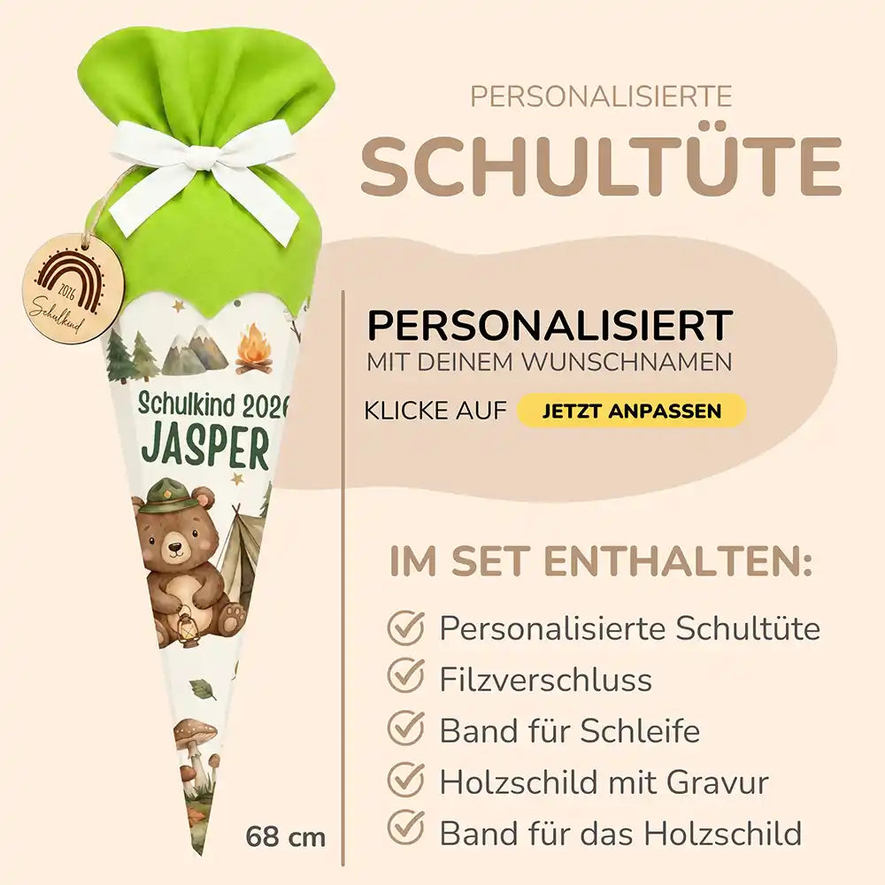 SchultĂŒte personalisiert mit Name Camping-BĂ€r â Produkt-Detail MaterialqualitĂ€t