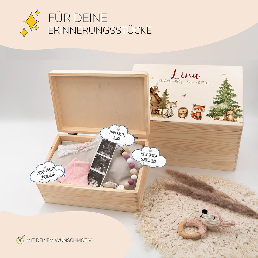 Erinnerungsbox Baby - fröhliche Waldtiere