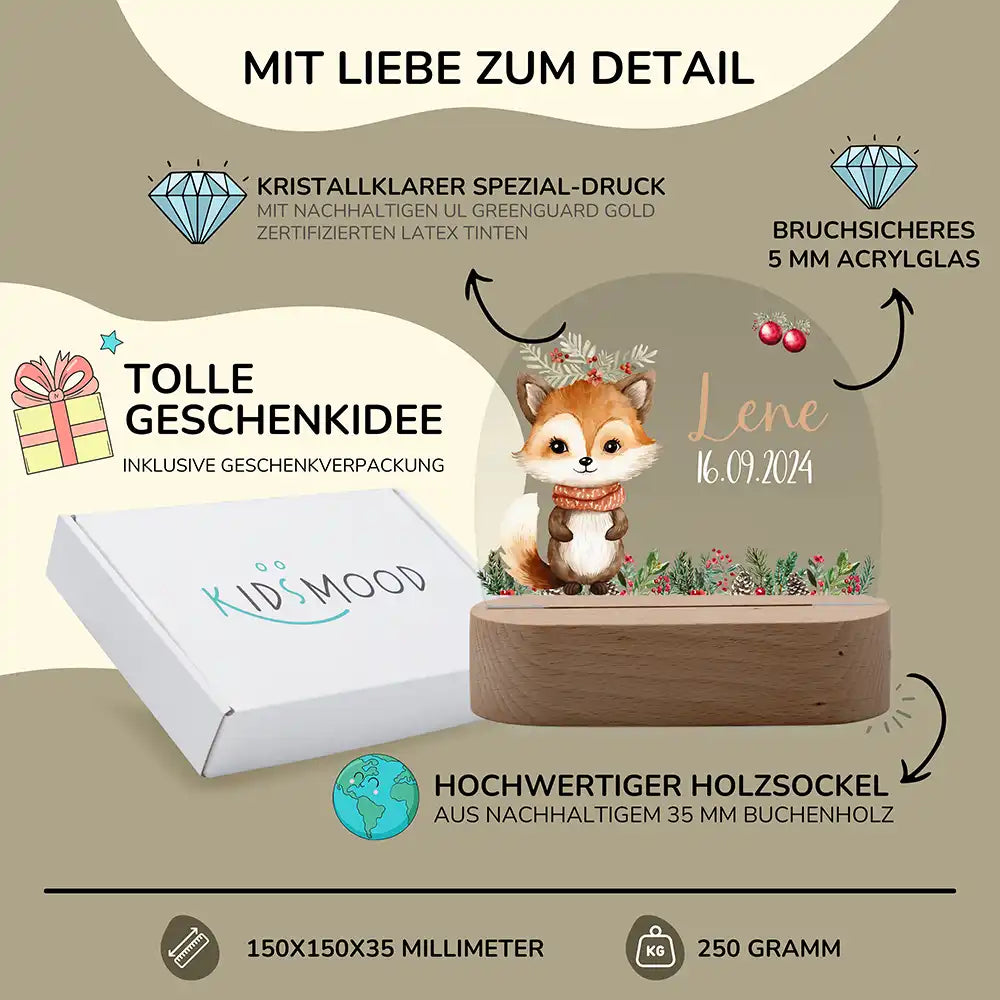 Nachtlicht Kinder personalisiert Weihnachten - Süßer Fuchs