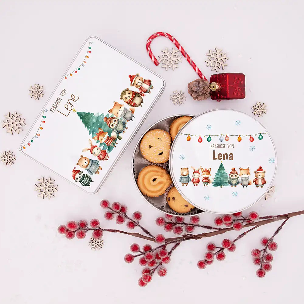 Keksdose aus Metal personalisiert - Winterwald-Freunde