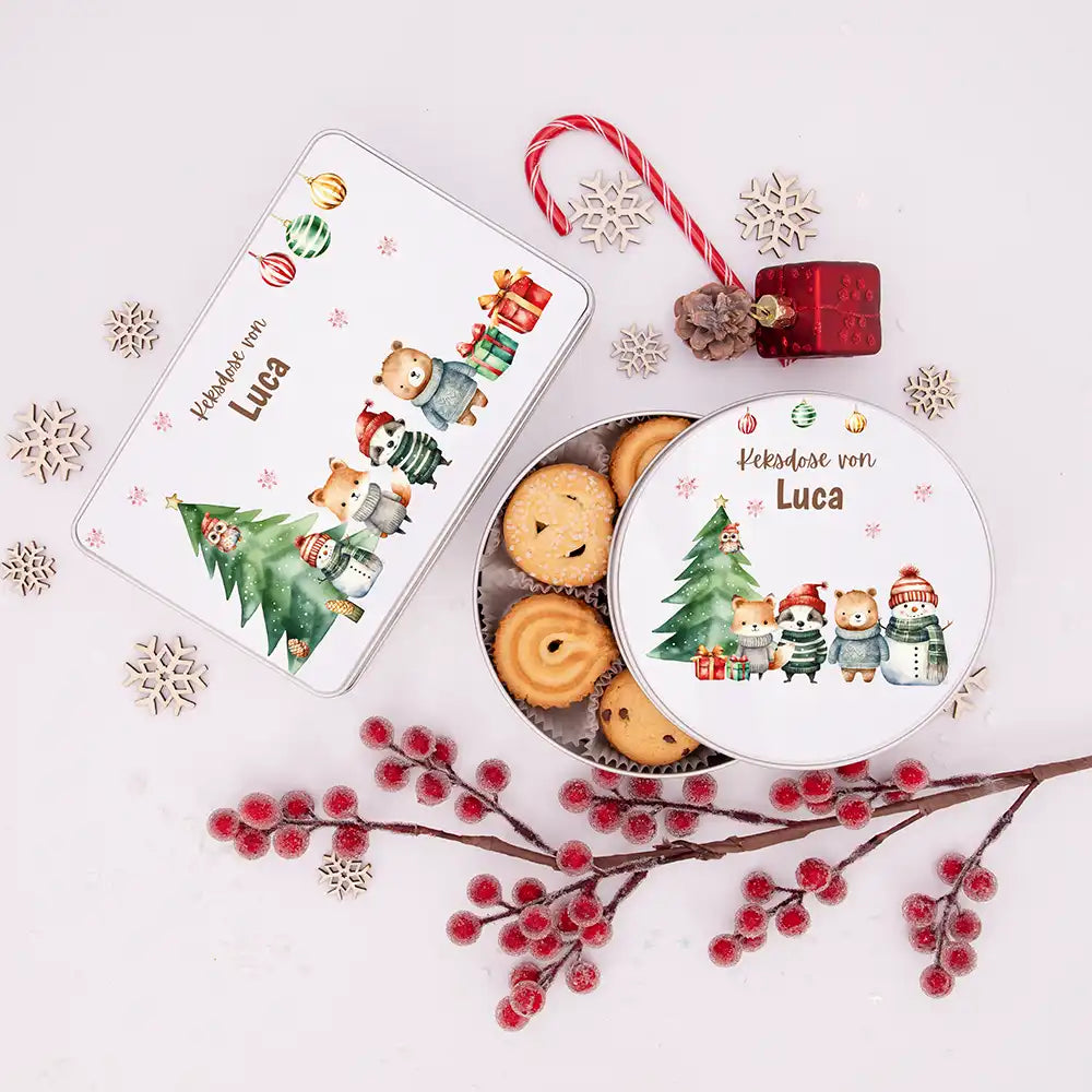 Keksdose aus Metal personalisiert - Kleine Weihnachtsfreunde