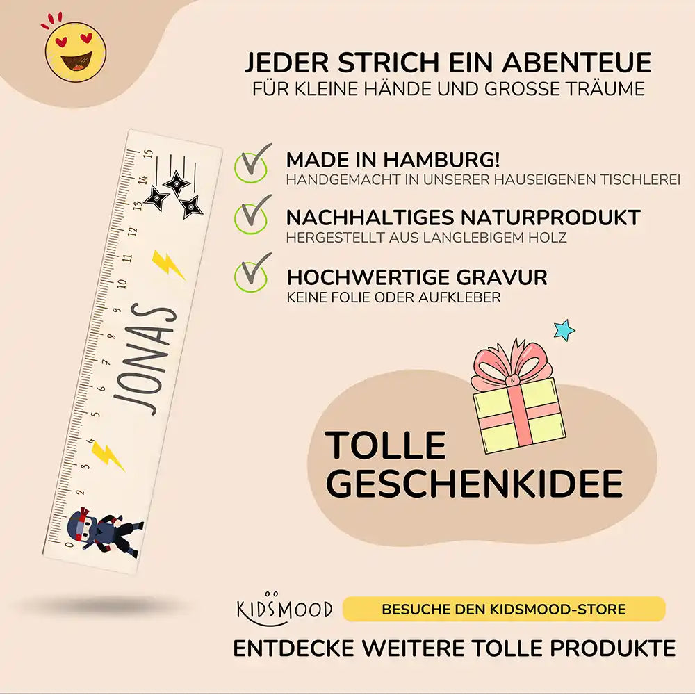 Holzlineal personalisiert - Ninja