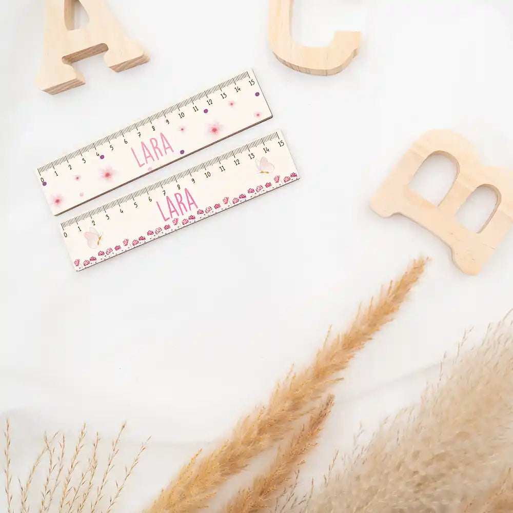 Holzlineal personalisiert - Blumen