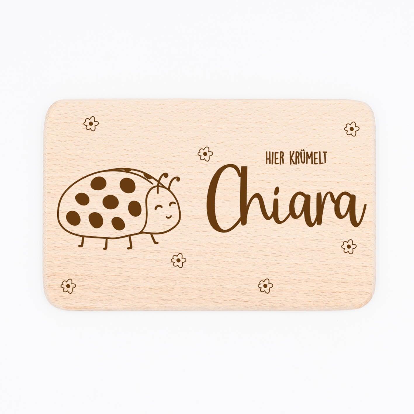 handcrafted breakfast board with marienkäfer engraving